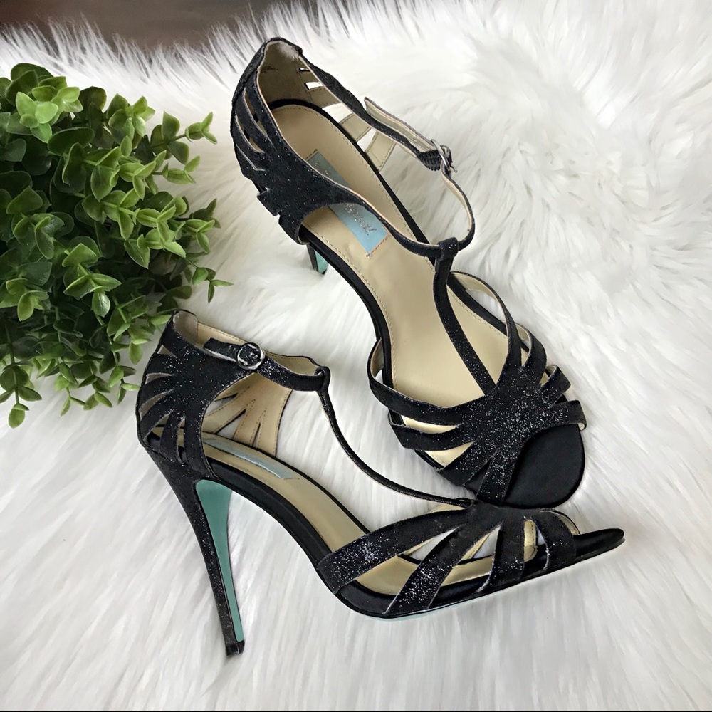 Betsey Johnson BLUE | Black Glitter Strappy Heels